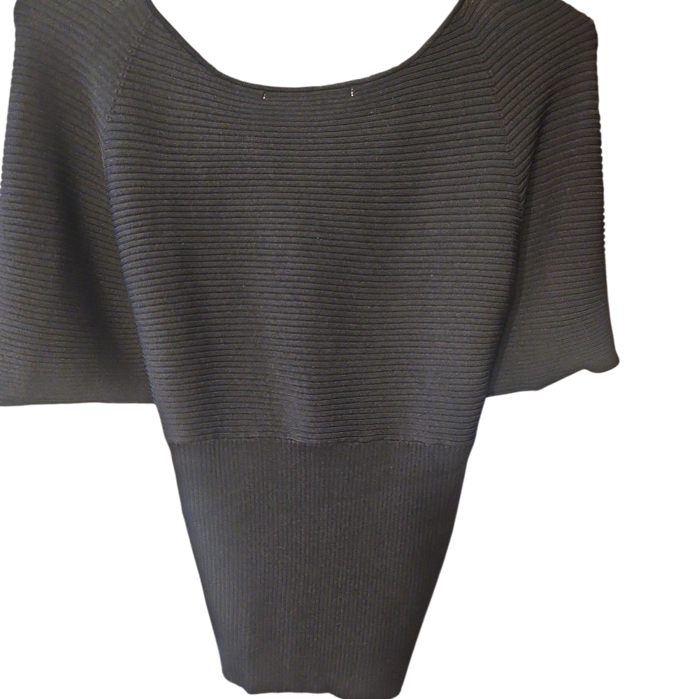 Zara Black Ribbed Wrap Top with Gold Accent - Picture 2 of 3
